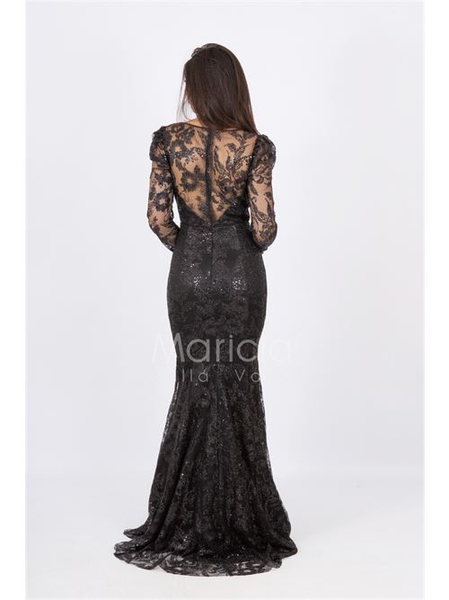 abito lungo sirena ricamato paiette MARICLA ELEGANCE | FI6949NERO